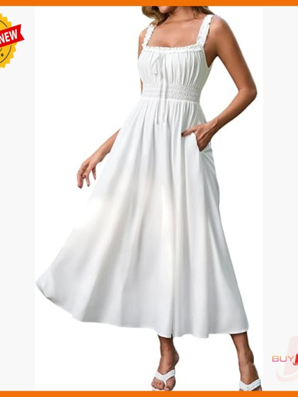 Floral Boho Midi Dress with Pockets Lace Up A Line Summer Sundress